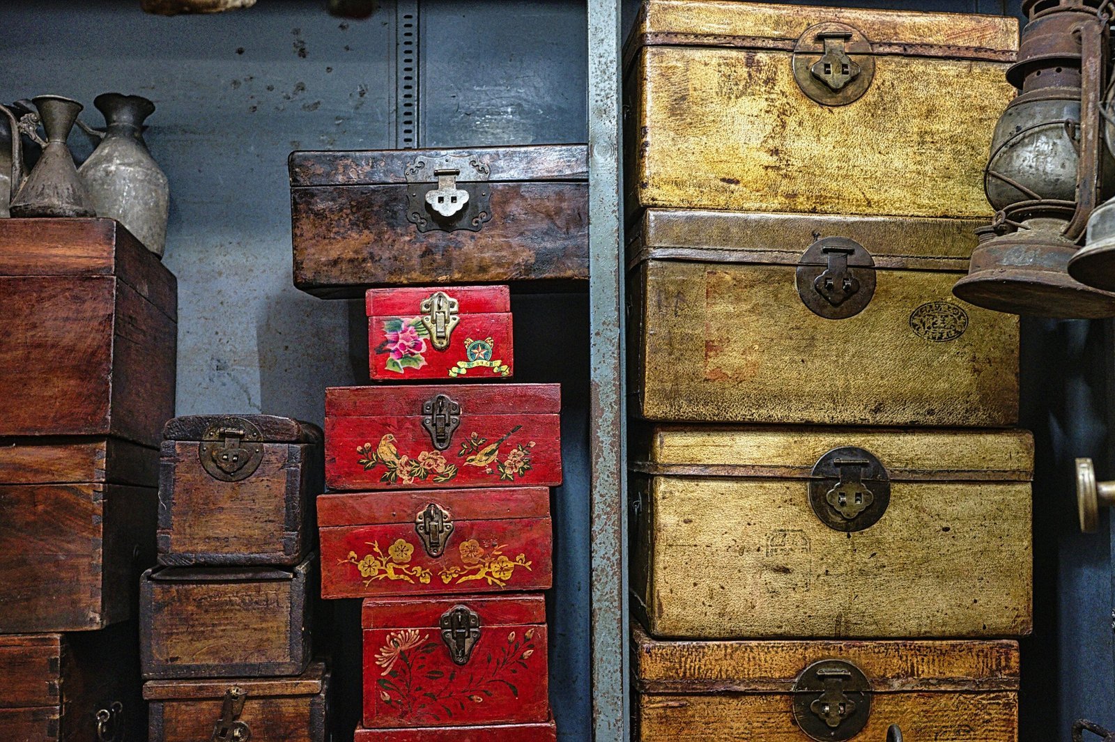 assorted-color wooden boxes lot